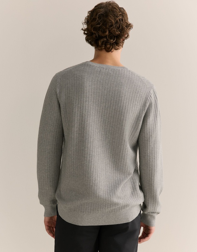 Trenery - Cotton Mouline Textured Crew Knit in Grey Melange