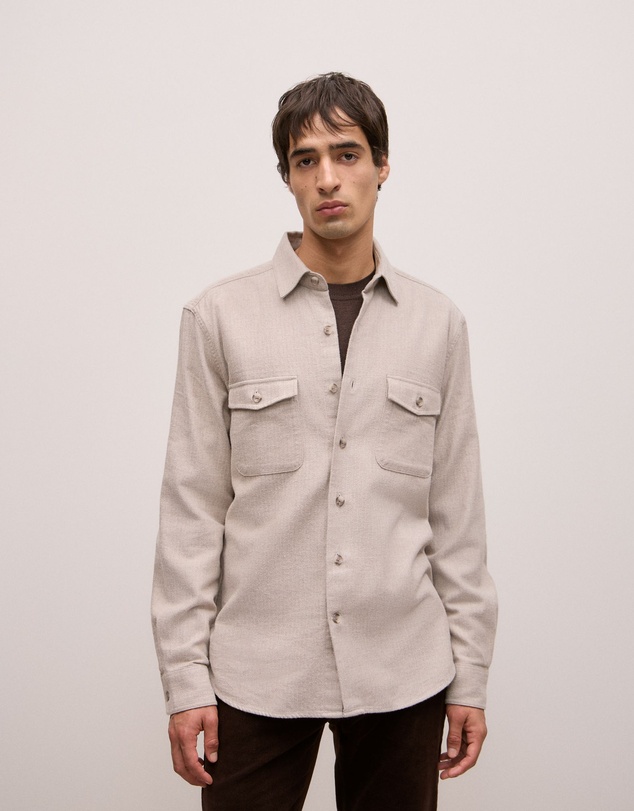 Trenery - Brushed Herringbone Overshirt in Putty
