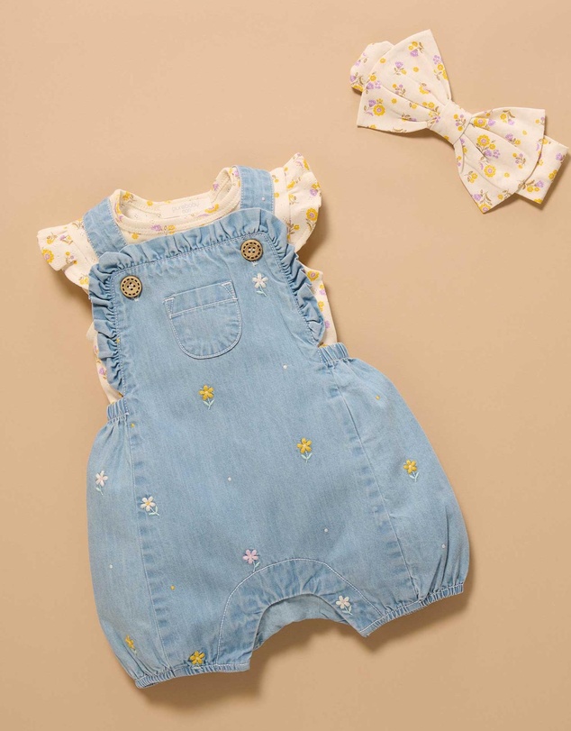 Purebaby - Daisy Broderie Overall Set -Kids-Babies