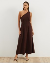 Atmos&Here - Oralie One Shoulder Linen Blend Midi Dress
