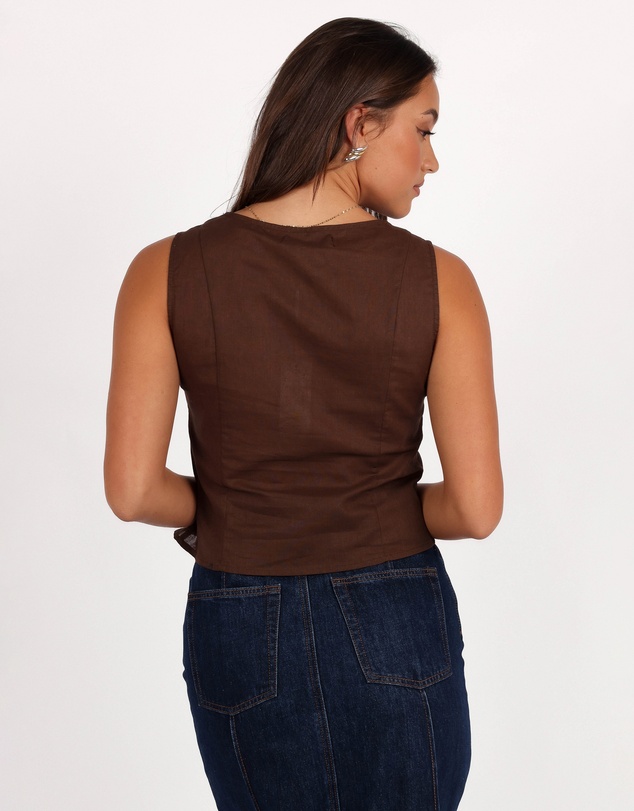 Petal & Pup - Daniella Linen Vest - Chocolate Brown