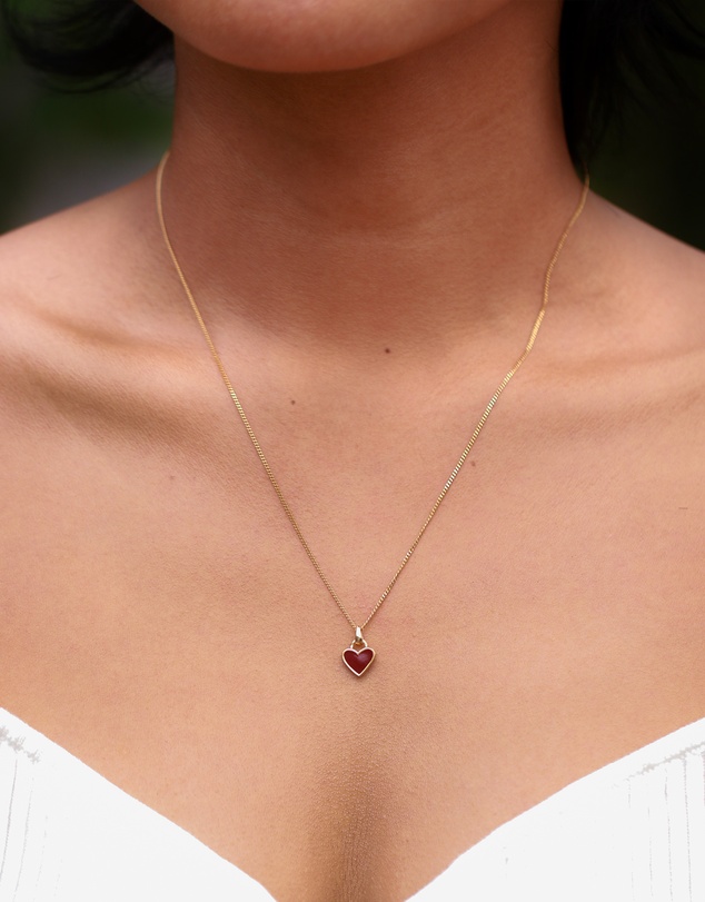 Elli Jewelry - Necklace Heart Pendant Cute with Enamel Red in 925 Sterling Silver Gold Plated