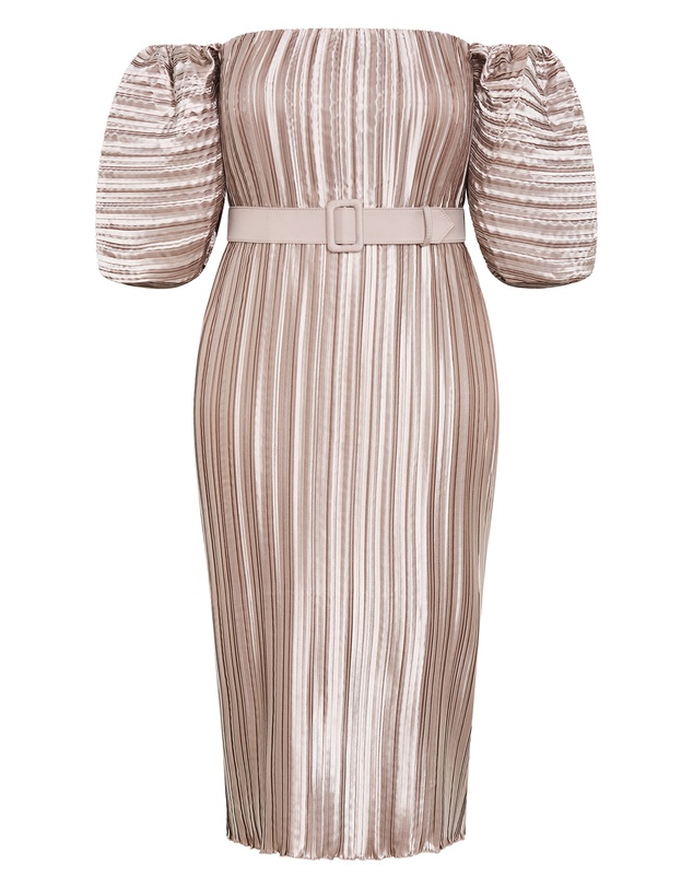 City Chic - Plus size Krista Pleat Midi Dress - champagne