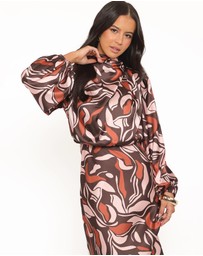 Petal & Pup - Demire Long Sleeve Midi Dress - Brown Multi