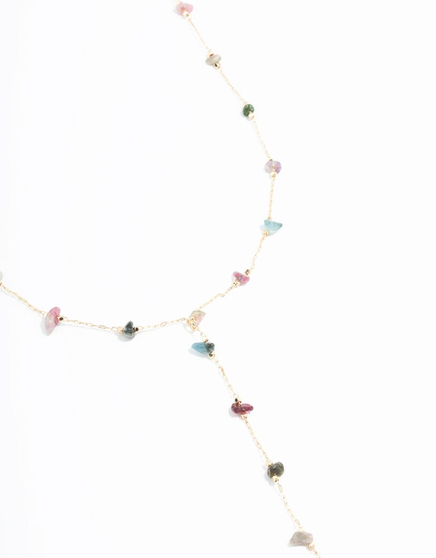 Lovisa - Gold Semiprecious Chip Chain Y-Necklace