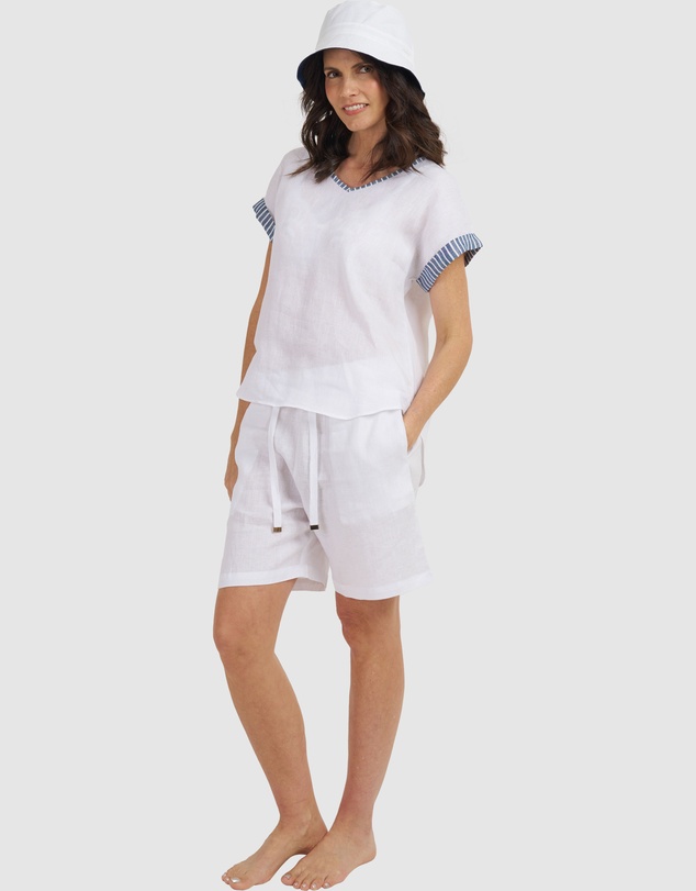 CAMIXA - Martina Linen V-Neck T-shirt