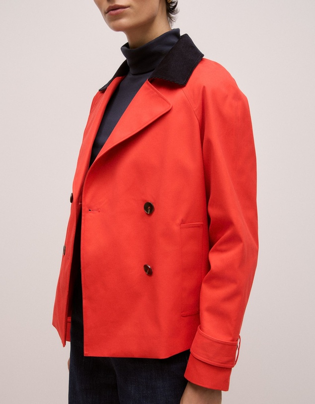 Trenery - Corduroy Collar Short Trench in Spice Red