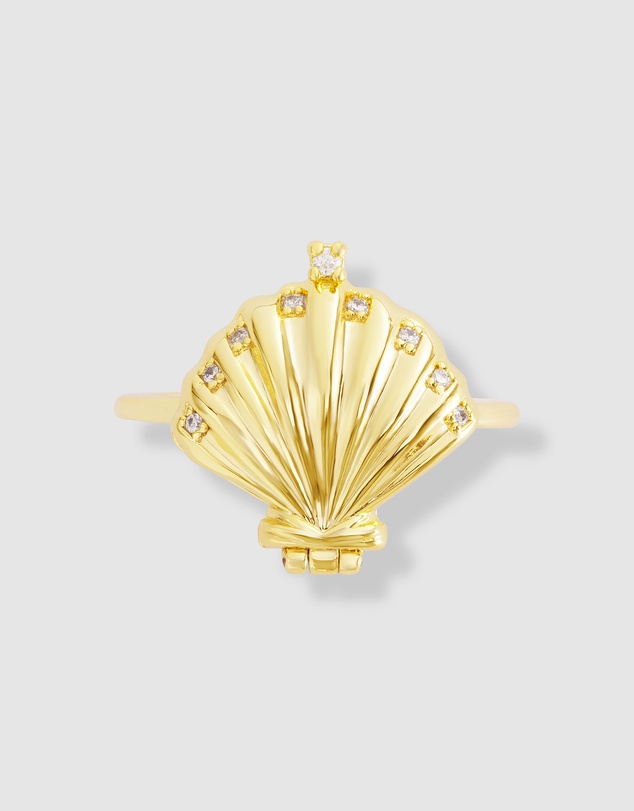 Wanderlust + Co - Sundaze Shell Gold Locket Ring