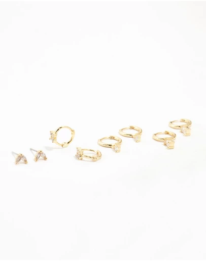 Lovisa - Gold Plated Brass Cubic Zirconia Hoop Earrings 4-Pack