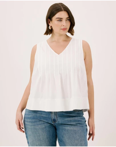 Atmos&Here Curvy - Rhea Linen Blend Pintuck Sleeveless Top