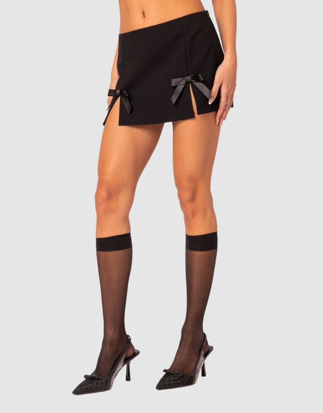 EDIKTED - Yvette Bow Slitted Mini Skirt