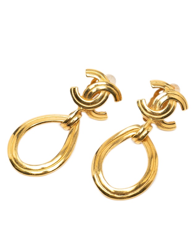 Pre-Loved by Azura Reborn - Pre-Loved CC Gold Plated Teardrop Dangle Hoop Clip On Earrings