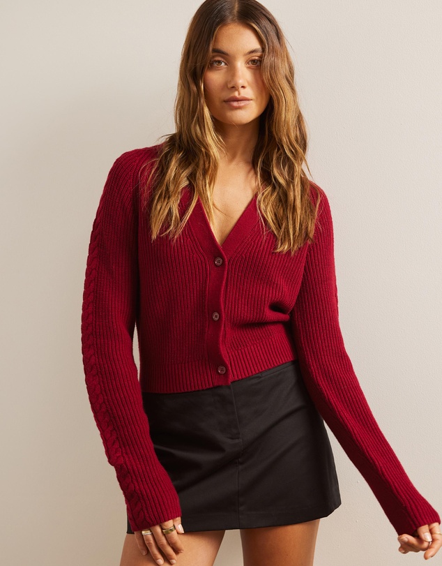 AERE - Cable Detail Wool Blend Knit Cardigan
