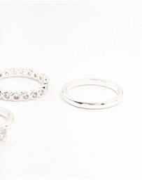 Lovisa - Silver Plated Fine Round Cubic Zirconia Stacking Rings 3-Pack