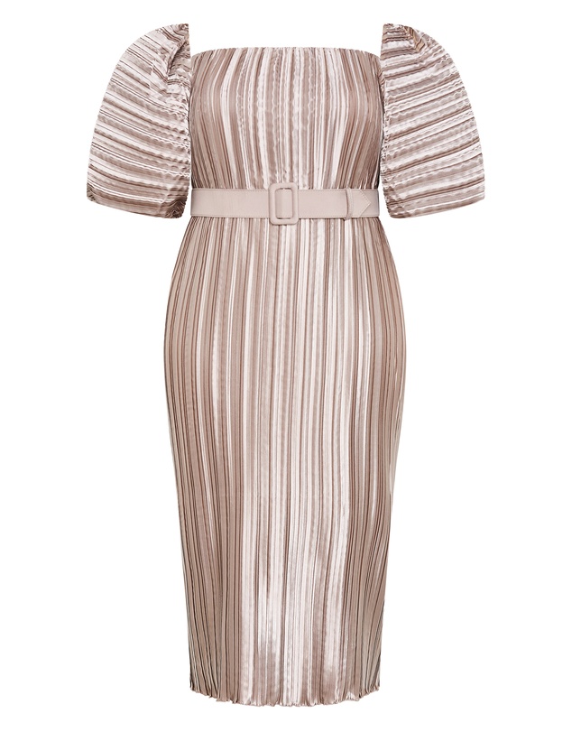 City Chic - Plus size Krista Pleat Midi Dress - champagne