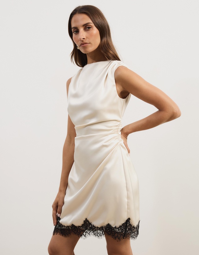 Atmos&Here - Sara Satin Mini Dress With Lace Trim