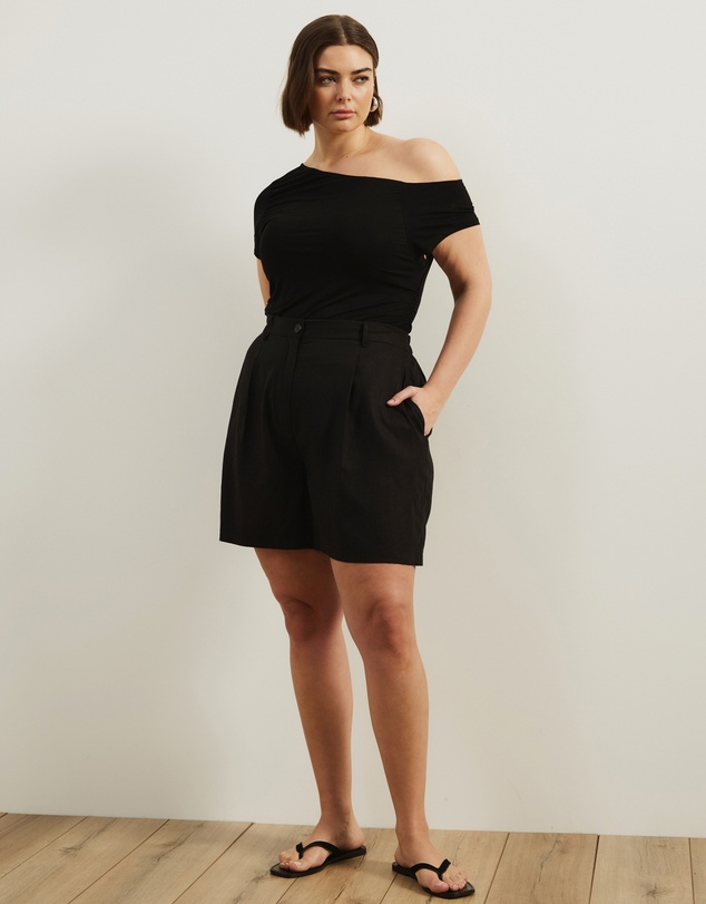 Atmos&Here Curvy - Amaris Linen Blend Tailored Shorts