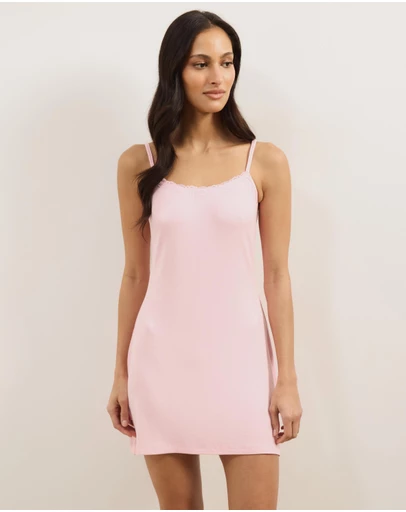 Atmos&Here - Darcey Soft Ribbed Mini Night Dress with Lace Trim