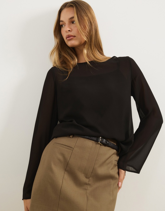 Atmos&Here - Leah Chiffon Boat Neck Long Sleeve Top