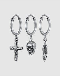 Kuzzoi - ICONIC EXCLUSIVE - Earrings Set Cross Skull Feather in 925 Sterling Silver