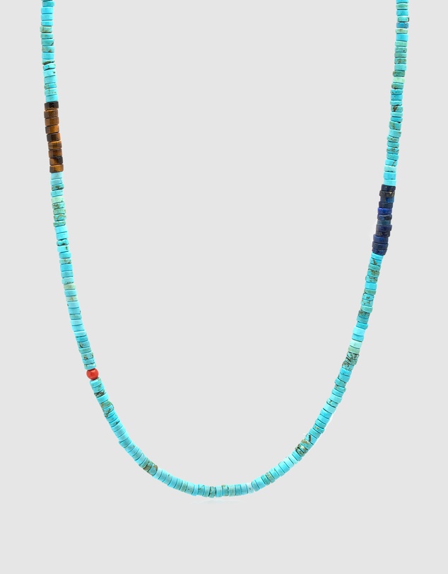 Nialaya Jewellery - Heishi Necklace with Tiger Eye and Lapis
