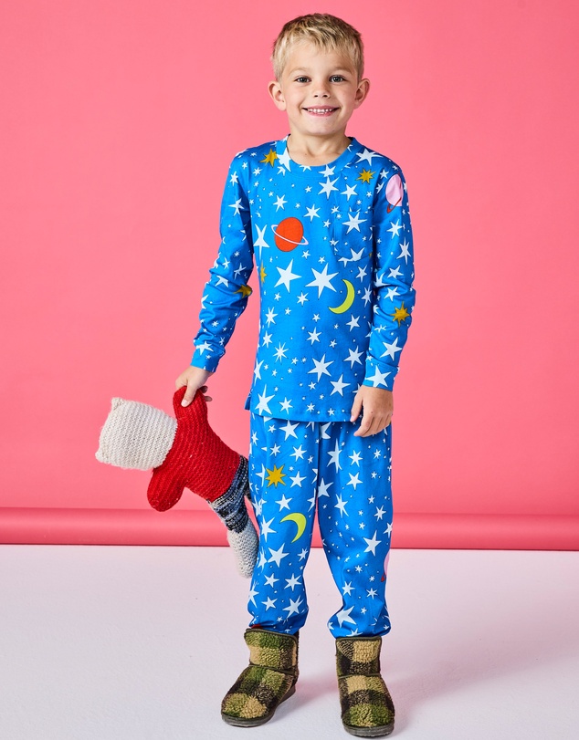 Kip&Co - Stars And Moon Organic Cotton LS Top Pants Pyjama Set - Kids-Teens