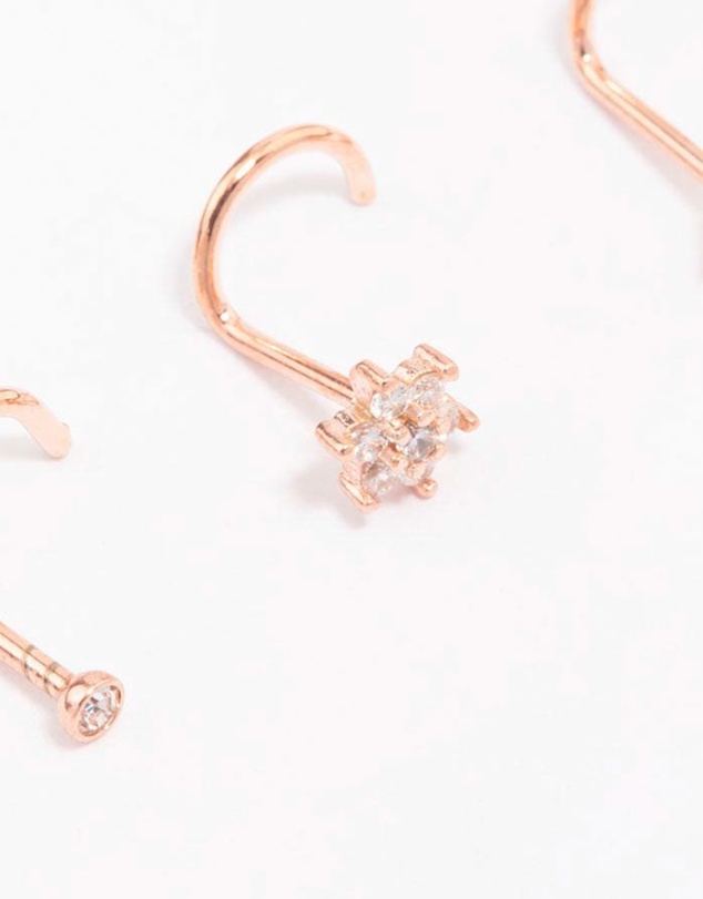 Lovisa - Rose Gold Plated Surgical Steel Flower Nose Piercing 3-Pack