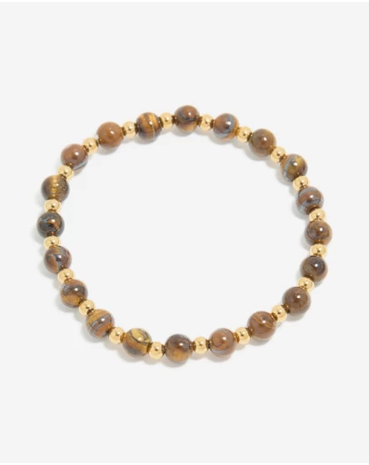 Lovisa - Waterproof Gold Plated Stainless Steel Tiger's Eye Semi Precious Stone Beaded Stretch Bracelet