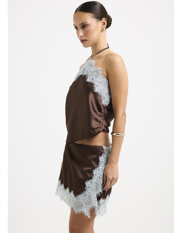 Alice In The Eve - Naomi Satin Lace Halter Top
