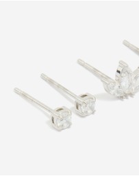 Lovisa - Waterproof Stainless Steel Cubic Zirconia Fine Marquise & Classic Stud Earrings 3-Pack