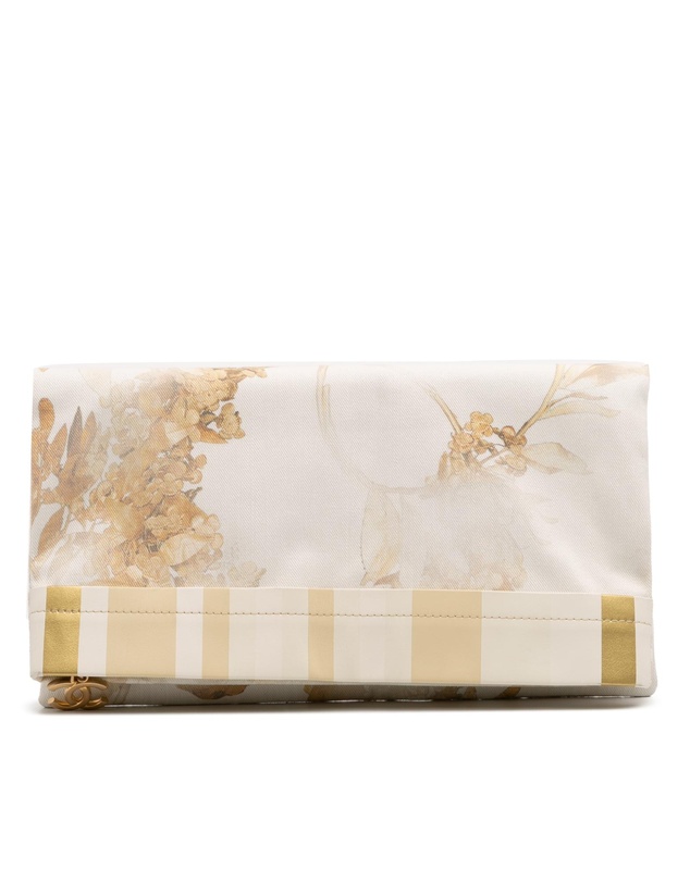 Pre-Loved by Azura Reborn - Pre-Loved XL Printed Canvas and Striped Lambskin Foldover Clutch
