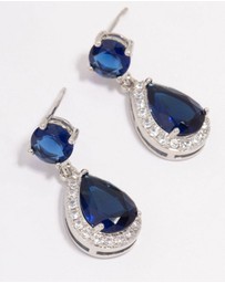 Lovisa - Silver Sapphire Stone Teardrop Drop Earrings