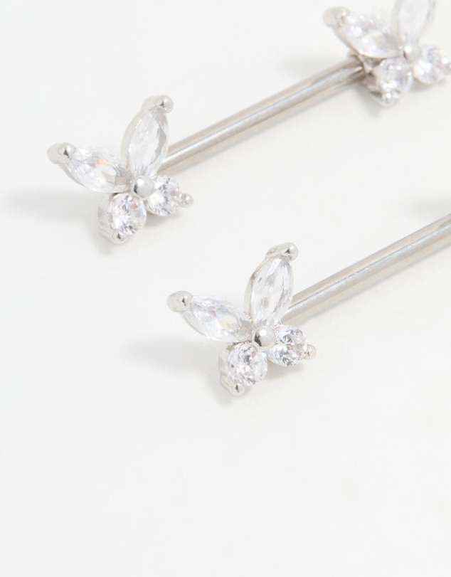 Lovisa - Titanium Cubic Zirconia Butterfly Nipple Bars 2-Pack