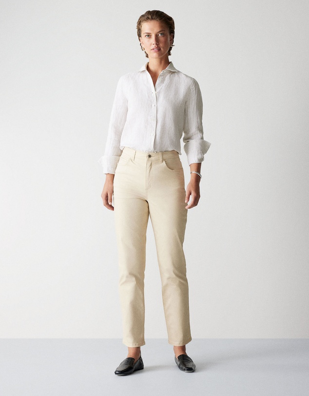 Trenery - Yarn Dyed Linen Stripe Classic Shirt in Flax