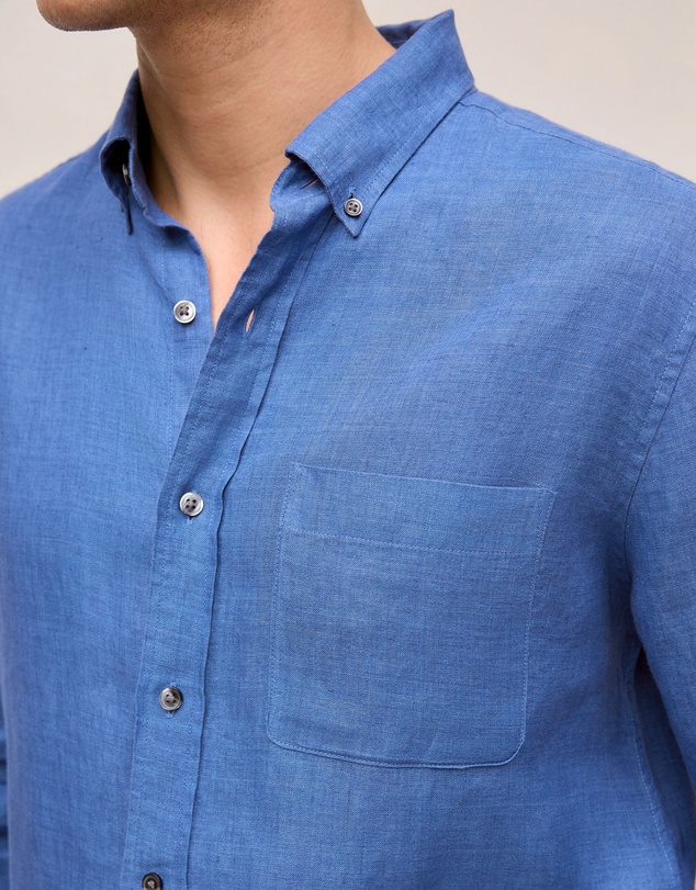 Trenery - Regular Fit Delave Linen Long Sleeve Shirt in Mineral Blue
