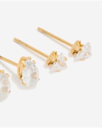 Lovisa - Waterproof Gold Plated Stainless Steel Cubic Zirconia Mixed Cut Stud Earrings 3-Pack
