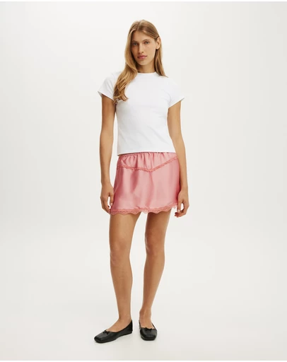 Cotton On - Estelle Satin Lace Slip Mini Skirt