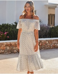 Sosandar - Spot Print Bardot Tiered Maxi Dress