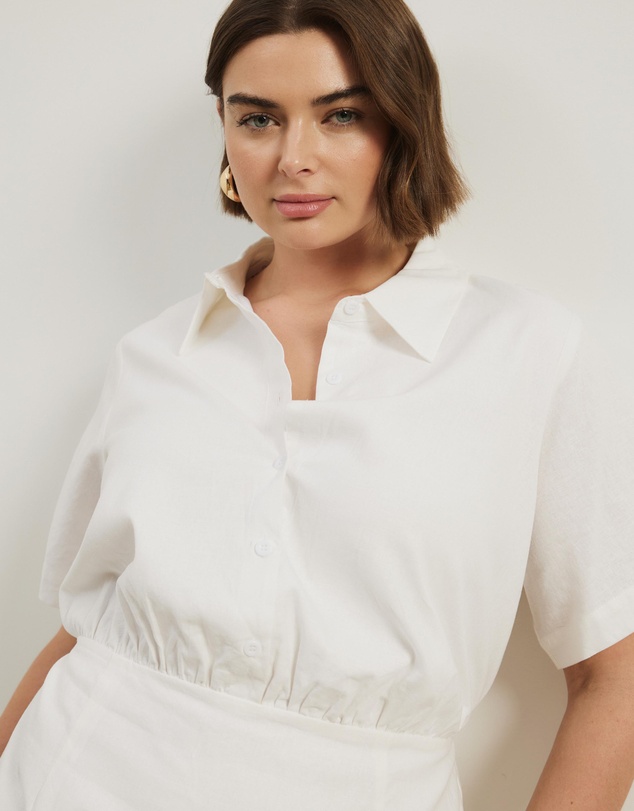 Atmos&Here Curvy - Remi Linen Blend Midi Shirt Dress