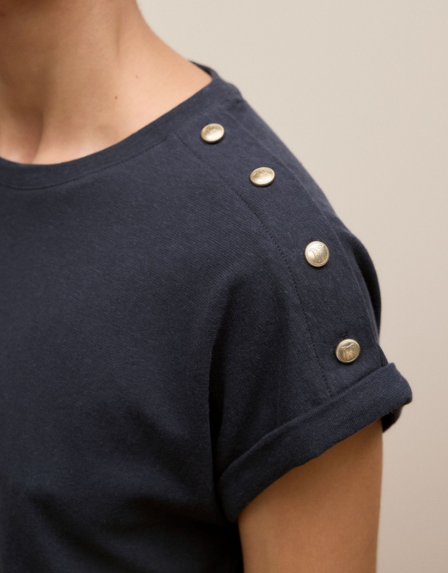 Trenery - Linen Cotton Button Detail T-shirt in Night Sky