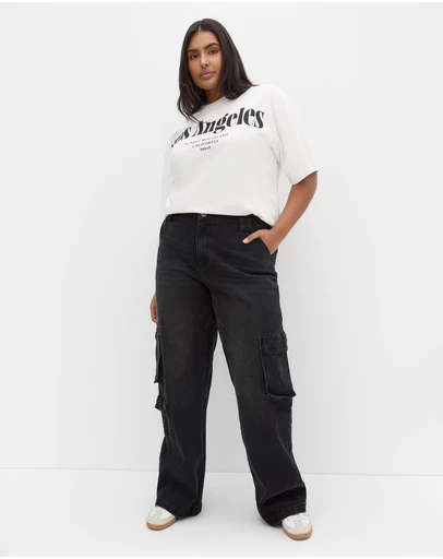 City Chic - Plus size Harley Fit Oaklyn Cargo Wide Leg Jean - black wash