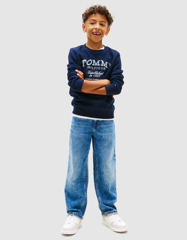 Tommy Hilfiger - Faded Logo Print Crew Neck Sweatshirt - Kids