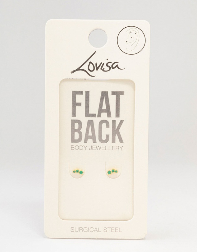 Lovisa - Green Gold Plated Surgical Steel Mini Crawler Flat Backs 2-Pack