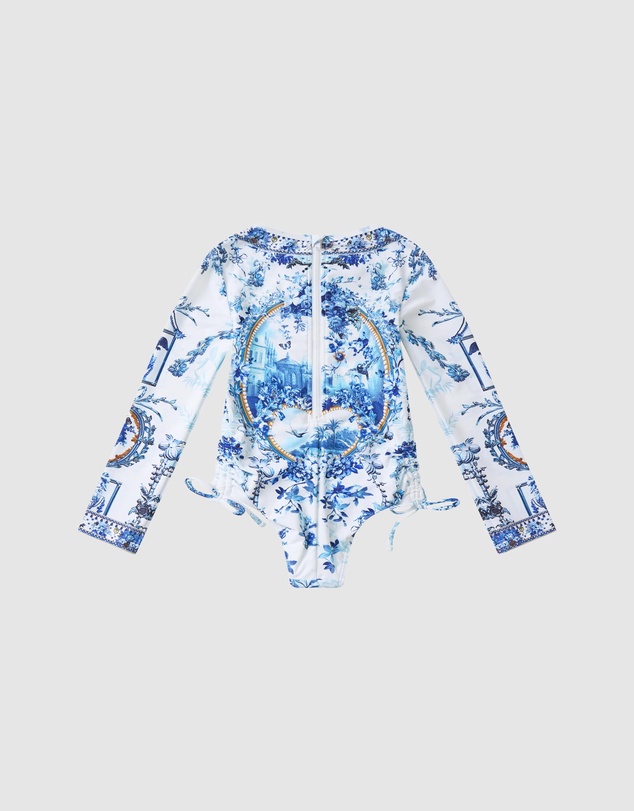Camilla - Ruched Tie Side Long Sleeve Paddle Suit - Kids