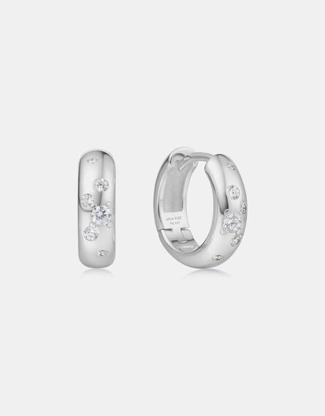 Ania Haie - Ania Haie Silver Small Chubby Sparkling Huggie Hoop Earrings