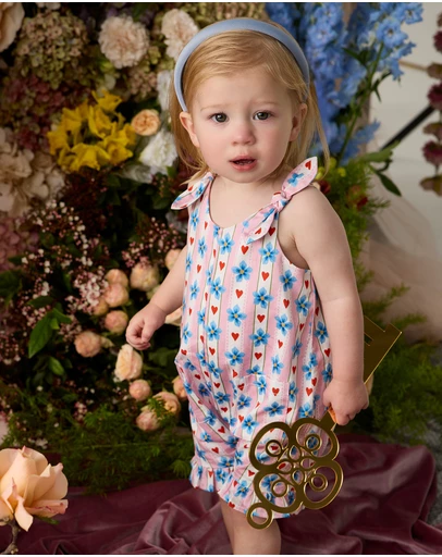 Fleur Harris - 'Heirloom Treasures' Heart Tie Romper in Heart Stripe