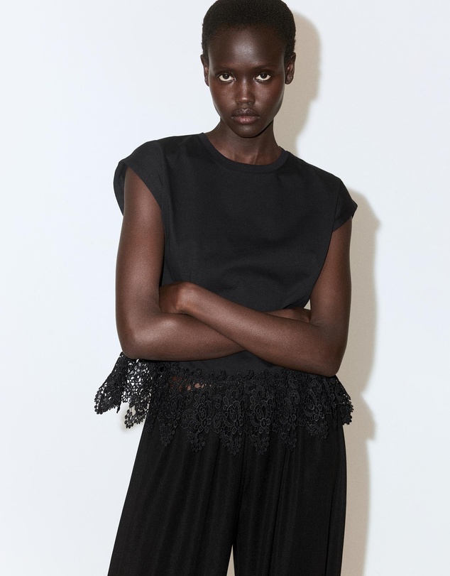 M.N.G - Cotton T-Shirt with Broderie Anglaise Embroidery