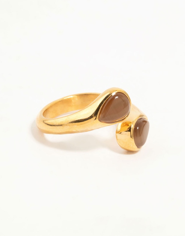 Lovisa - Waterproof Gold Plated Stainless Steel Double Pear Stone Ring