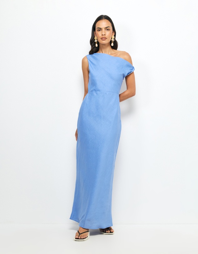 AERE - Fia Linen Draped Off Shoulder Maxi Dress