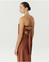 Third Form - Satin Tie Back Strapless Maxi Dress